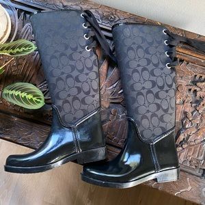 Coach Tristee Iconic Signature Canvas Lace up Corset Rain Boots